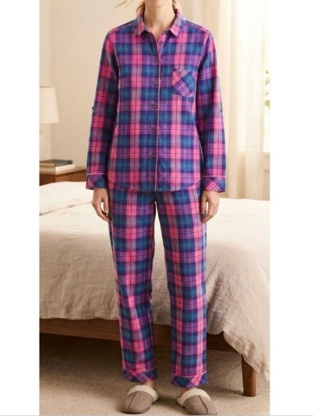 VICTORIA’S SECRET Pink Plaid PJ Set Top& Bottom Size XS VINTAGE Y2K